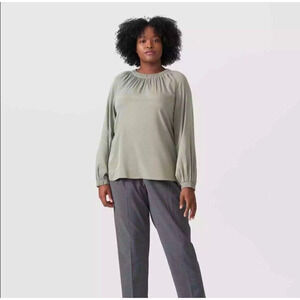 Universal‎ Standard Women Small 14 16 Patricia Blouse Satin Sage Green